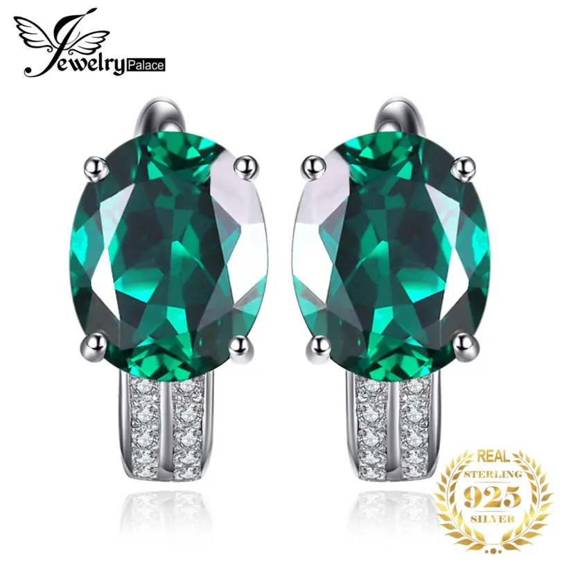 JewelryPalace, pendientes de aro con Clip de Plata de Ley 925 con Esmeralda creada en verde de 3,4 quilates para mujer, regalo de compromiso, joyería fina de moda 1 JewelryPalace, pendientes de aro con Clip de Plata de Ley 925 con Esmeralda creada en verde de 3,4 quilates para mujer, regalo de compromiso, joyería fina de moda 1