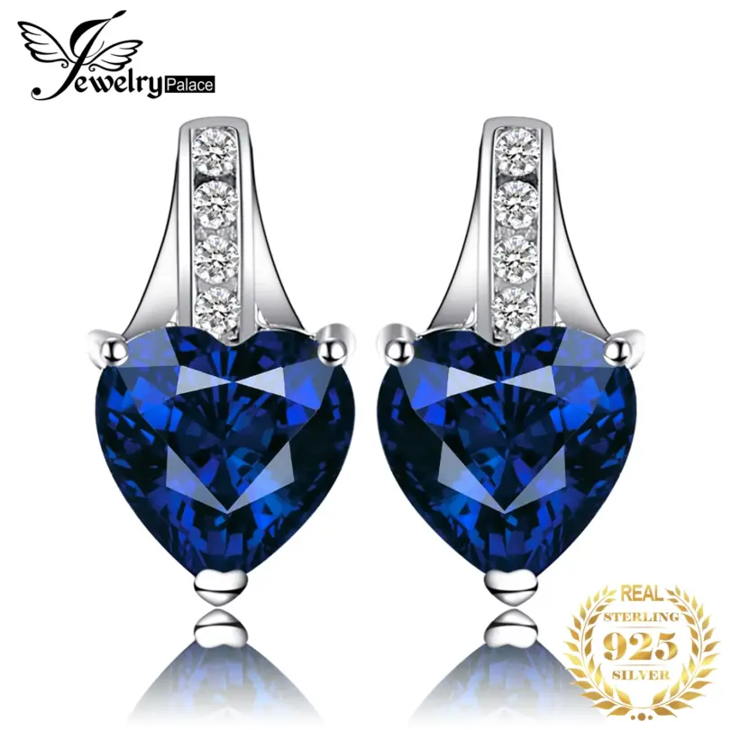JewelryPalace-pendientes de plata de primera ley y zafiro azul para mujer, aretes pequeños, plata esterlina 925, corazón de amor, 2,1 quilates, regalo de aniversario 1 JewelryPalace-pendientes de plata de primera ley y zafiro azul para mujer, aretes pequeños, plata esterlina 925, corazón de amor, 2,1 quilates, regalo de aniversario 1