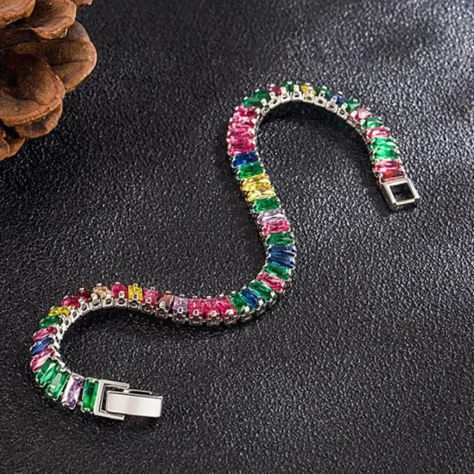 Pulsera de plata de ley 925 Noble, cadena de lujo, joyería de mano de cristal de Color para mujer, abalorio, regalo de boda, fiesta, 18cm 1