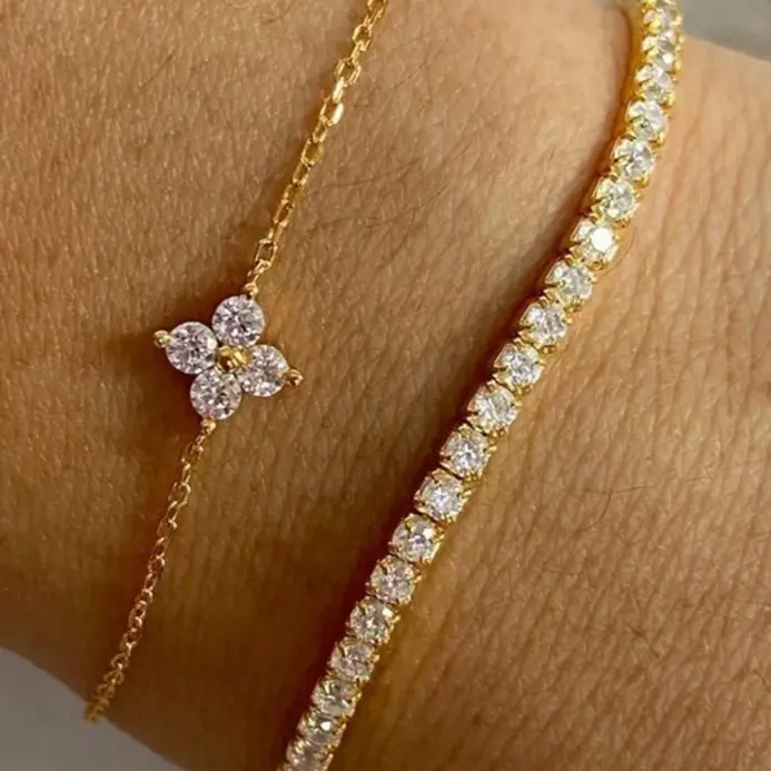 Conjunto de pulsera para mujer con cadena de agua y flor de circonia cúbica Simple, joyería diaria para oficina, 2 uds. 1