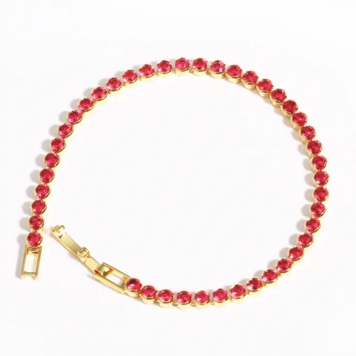 Buena calidad Simple redondo Cubic Zirconia Rosa rojo 5A CZ pulsera de cadena de tenis joyería clásica de moda para mujer 1