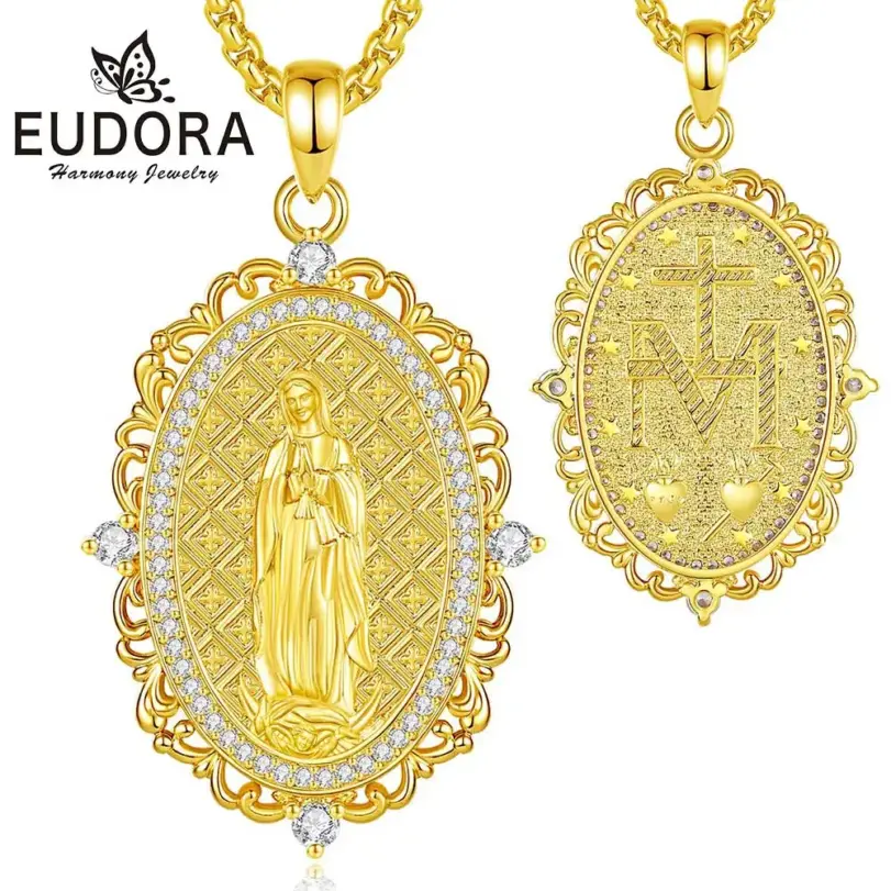 Collar de Virgen María, Chapado en Oro de 24K, Medallón de la Virgen, Colgante de Cruz, Joyería Religiosa, Regalo para Mujer y Hombre 1 Collar de Virgen María, Chapado en Oro de 24K, Medallón de la Virgen, Colgante de Cruz, Joyería Religiosa, Regalo para Mujer y Hombre 1