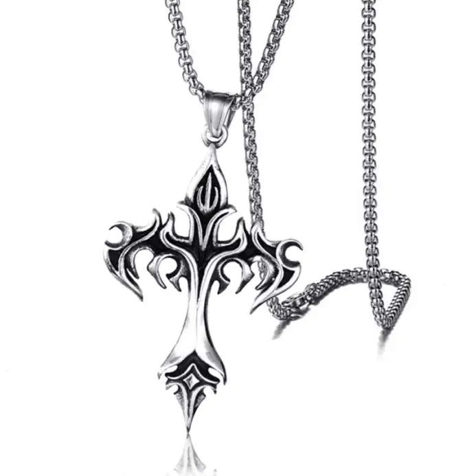 HNSP-colgante de Cruz de llama Vintage para hombre y mujer, collar de cadena de 60CM de longitud, accesorios de joyería gótica 1