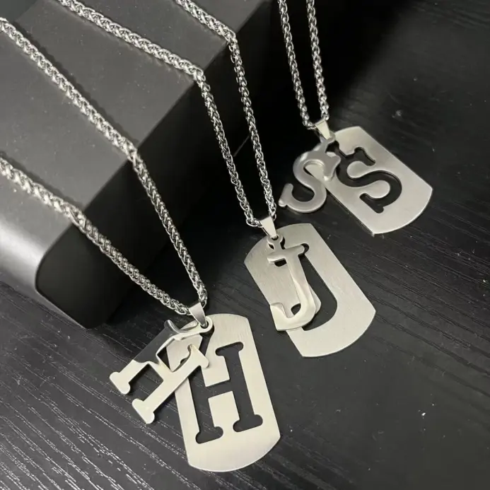 HNSP-collar con colgante de acero inoxidable 316L con iniciales para hombre, accesorios de joyería con nombre de 26 letras 1