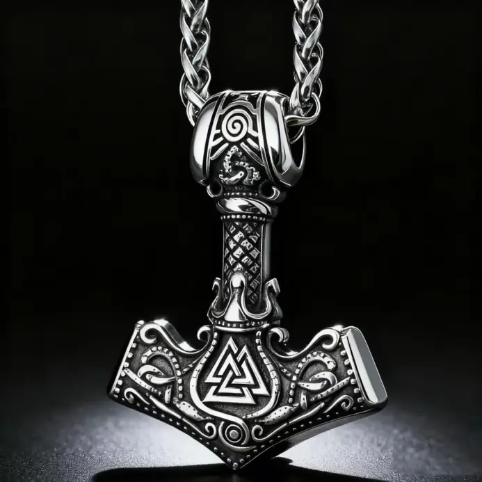 Collar con colgante de Mjolnir y nudo nórdico de Odin en acero inoxidable 316L HNSP para hombre, accesorios de joyería vikinga. 1