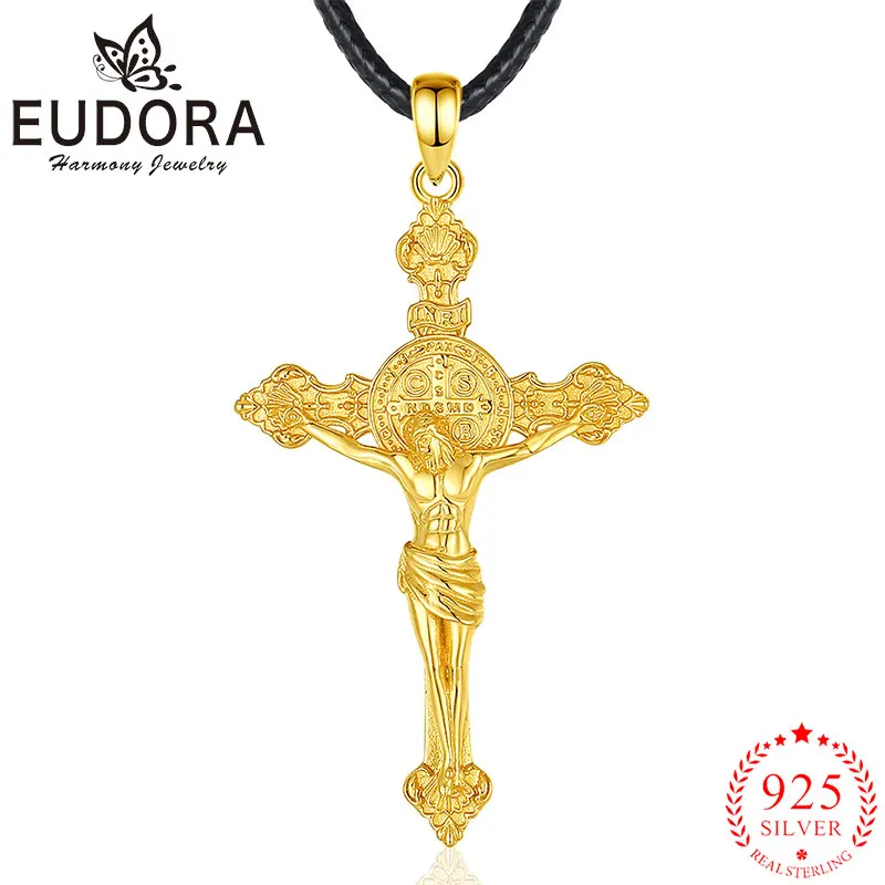 Eudora-collar de plata de ley 925 con cruz de Jesús, colgante de amuleto de San Benito, oro de 18 quilates, joyería religiosa, regalo para hombres y mujeres 1 Eudora-collar de plata de ley 925 con cruz de Jesús, colgante de amuleto de San Benito, oro de 18 quilates, joyería religiosa, regalo para hombres y mujeres 1