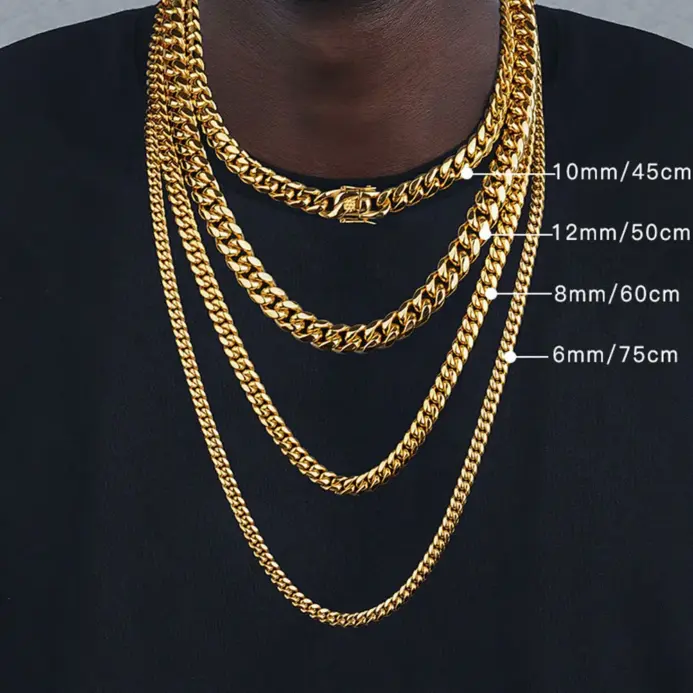 Collar de cadena de eslabones cubanos de acero inoxidable 316L, Color dorado pulido alto, Hip-Hop, 6mm/8mm/10mm/12mm, regalo para joyería de hombre 1