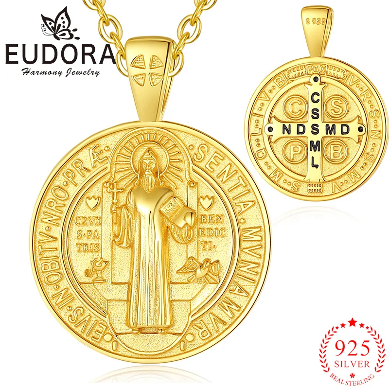 nuevo colgante de amuleto de cruz de oro de 18 quilates de San Benito de Plata de Ley 925, joyería religiosa, regalo exquisito para hombres y mujeres 1 nuevo colgante de amuleto de cruz de oro de 18 quilates de San Benito de Plata de Ley 925, joyería religiosa, regalo exquisito para hombres y mujeres 1