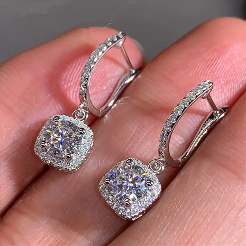 nueva moda, pendientes colgantes con forma cuadrada, joyería de boda de compromiso nupcial brillante, pendiente colgante elegante para mujer, bonito regalo 1