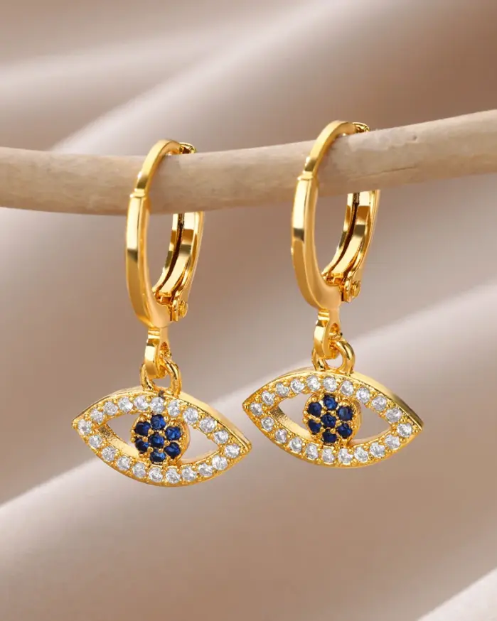 Nuevo en pendientes de circón contra el mal de ojo para mujer, pendiente de acero inoxidable de Color dorado, joyería Vintage estética para boda, regalo brincos 2