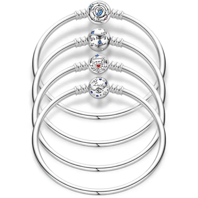 Pulseras originales de plata 925 de 17-20CM, trayectoria estrellada de Luna y estrella, pulseras de circón en forma de corazón aptas para dijes DIY, joyería de cumpleaños 1