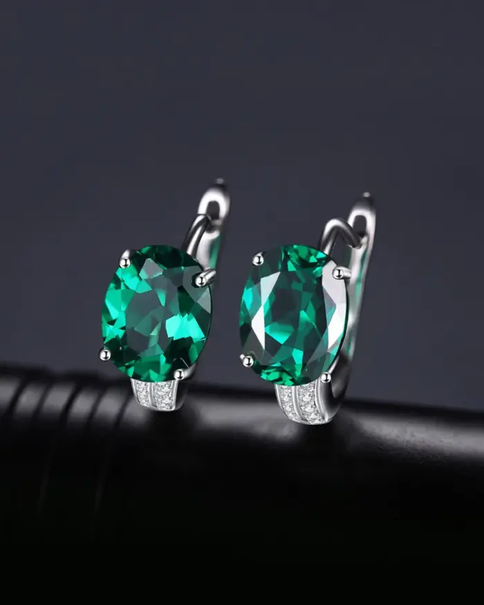 JewelryPalace, pendientes de aro con Clip de Plata de Ley 925 con Esmeralda creada en verde de 3,4 quilates para mujer, regalo de compromiso, joyería fina de moda 2