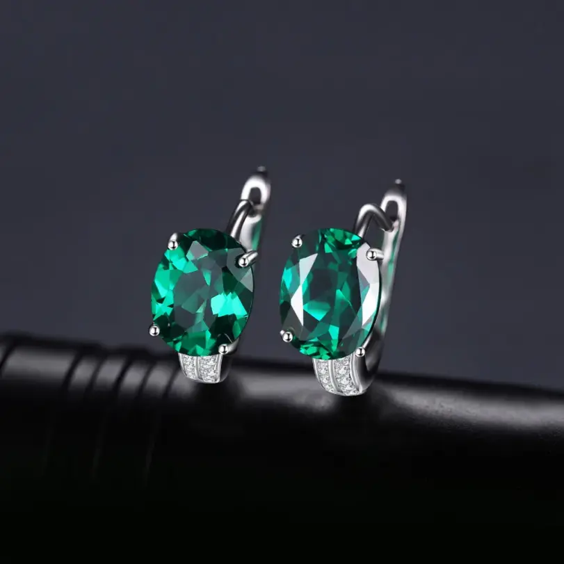 JewelryPalace, pendientes de aro con Clip de Plata de Ley 925 con Esmeralda creada en verde de 3,4 quilates para mujer, regalo de compromiso, joyería fina de moda 2