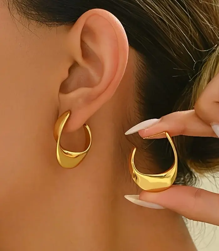 Pendientes de aro de acero inoxidable dorados y gruesos de lujo, Clips de orejas redondas brillantes cúbicos, joyería de moda para fiesta de boda 1
