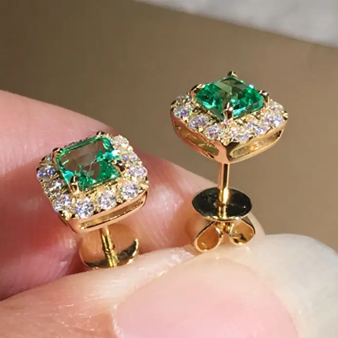Pendientes Eternity Green CZ para mujer, Color dorado, pendientes de boda de lujo para novia, accesorios elegantes para las orejas, joyería de fiesta 1