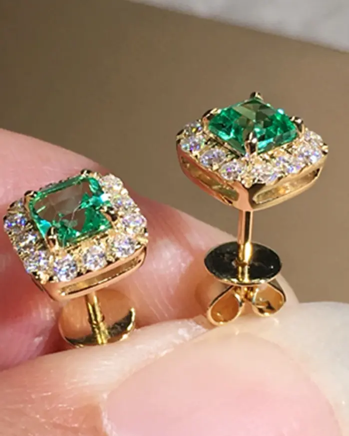 Pendientes Eternity Green CZ para mujer, Color dorado, pendientes de boda de lujo para novia, accesorios elegantes para las orejas, joyería de fiesta 1