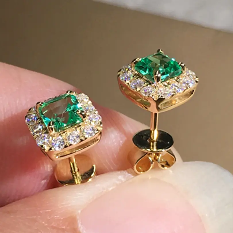Pendientes Eternity Green CZ para mujer, Color dorado, pendientes de boda de lujo para novia, accesorios elegantes para las orejas, joyería de fiesta 1