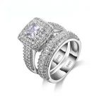 Anillo de compromiso de Color Plata de Ley 925, joyería romántica de moda, conjunto de bisel de circón cúbico, decoración para mujeres y niñas, venta al por mayor 1
