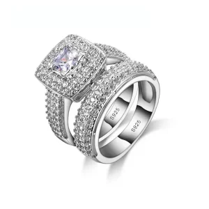 Anillo de compromiso de Color Plata de Ley 925, joyería romántica de moda, conjunto de bisel de circón cúbico, decoración para mujeres y niñas, venta al por mayor 1