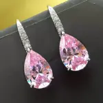 Huitan-pendientes colgantes de circonia cúbica para mujer, color rosa pera/amarillo, Color plateado, compromiso de boda de lujo, joyería 3