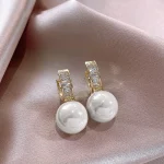 pendientes de perlas de imitación de color rosa/blanco para mujer, aretes de perlas de imitación de lujo, Color dorado, joyería 5