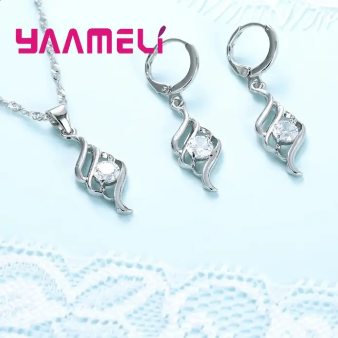 Juegos de joyas para mujer, dijes de Plata de Ley 925, colgante de Color, collar, pendiente de aro, Collares clásicos de moda, regalo de boda 2