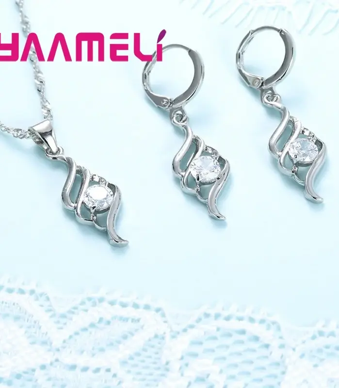 Juegos de joyas para mujer, dijes de Plata de Ley 925, colgante de Color, collar, pendiente de aro, Collares clásicos de moda, regalo de boda 2