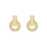 Pendientes circulares coreanos de goteo de aceite blanco para mujer, exquisitos pendientes redondos geométricos de cristal brillante, regalos de joyería para fiesta 6