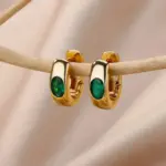 Pendientes de aro de circonia Retro para mujer, aretes perforados de acero inoxidable, pendientes de diseño de nicho simples de lujo ligeros 1