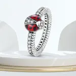 Conjunto de anillos originales de Plata de Ley 925 con orbita de mariquita para mujeres y niñas, joyería, regalos de aniversario de cumpleaños 2