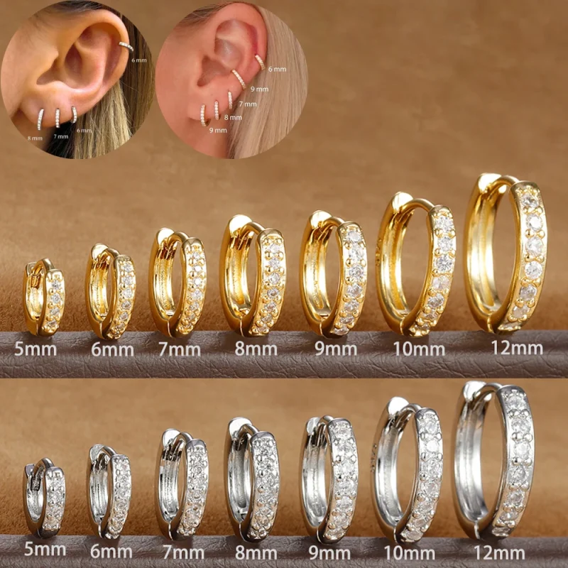 1 par de pendientes de aro minimalistas Huggie de acero inoxidable, pendientes de cartílago del trago de hélice fina de circonia de cristal pequeño, joyería Piercing 1