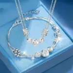 Conjunto de pulsera y collar de bola de Plata de Ley 925 para mujer, conjunto de joyería de cuentas multicapa originales de lujo, joyería exquisita para fiesta 1