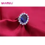 Auténtica Plata de Ley 925 chapada en plata para mujer, conjuntos de joyería de compromiso de boda, collar de cristal de circón ovalado de princesa, anillo y pendientes 17
