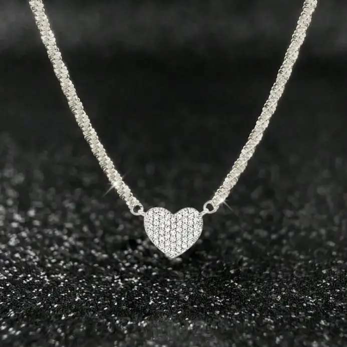 Collar de corazón de amor repleto de circonita para mujer, de Plata de Ley 925, joyería fina de lujo de alta calidad para compromiso y boda 2