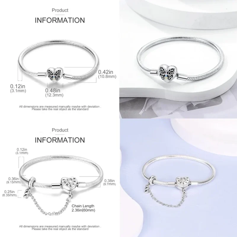 Pulsera de plata 925, pulseras originales, circonita colorida, corazón, flor, gato, cadena de serpiente para dijes DIY, regalos de joyería de lujo de 17-20CM 70