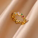 Anillos de corazón geométricos de circón para mujer, anillo de boda de Color dorado de acero inoxidable, joyería estética de lujo, regalo para pareja 2025 3