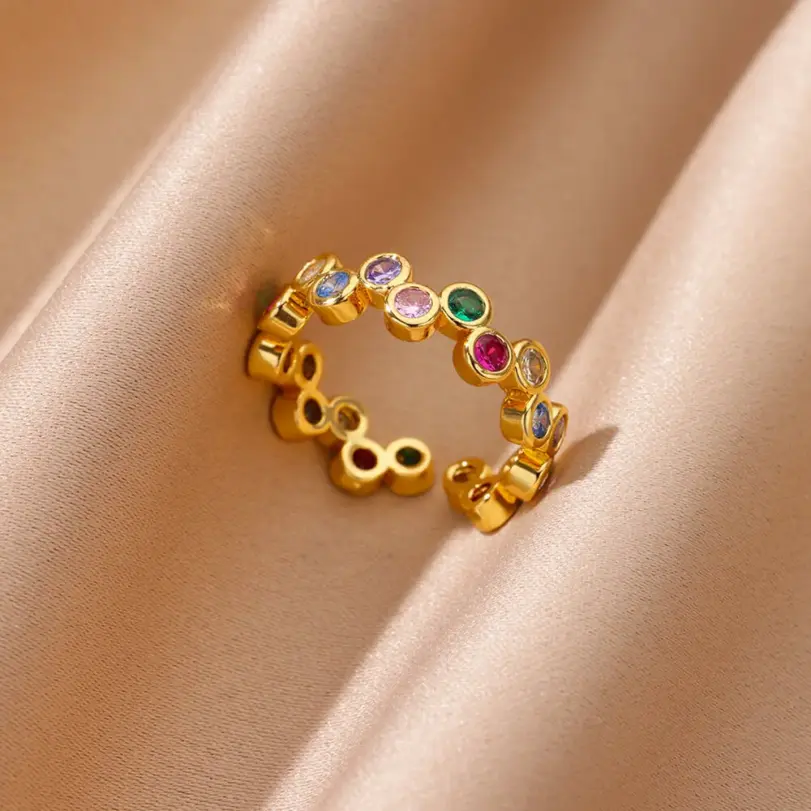 Anillos de corazón geométricos de circón para mujer, anillo de boda de Color dorado de acero inoxidable, joyería estética de lujo, regalo para pareja 2025 3