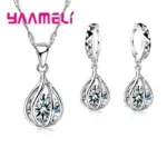 Conjunto de joyas de plata de ley 925 para mujer, collar con colgante en forma de gota redonda, pendientes de aro, gran oferta de promoción 1