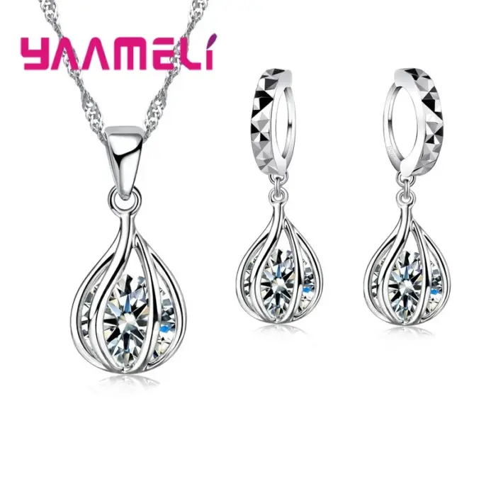 Conjunto de joyas de plata de ley 925 para mujer, collar con colgante en forma de gota redonda, pendientes de aro, gran oferta de promoción 1