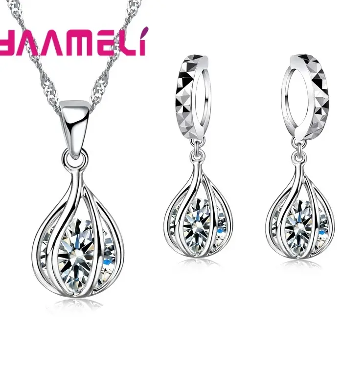 Conjunto de joyas de plata de ley 925 para mujer, collar con colgante en forma de gota redonda, pendientes de aro, gran oferta de promoción 1