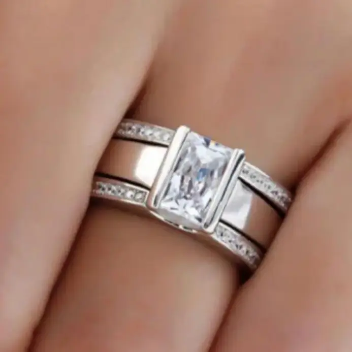Anillos geométricos simples de Color plateado con diamantes de imitación brillantes para mujer, accesorios de fiesta, regalos, joyería personalizada, 3 uds. 1
