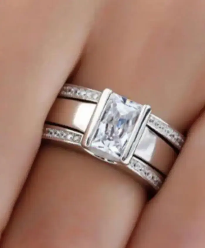 Anillos geométricos simples de Color plateado con diamantes de imitación brillantes para mujer, accesorios de fiesta, regalos, joyería personalizada, 3 uds. 1