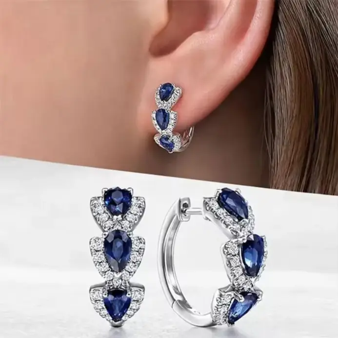 Pendientes de Aro con Decoración de Gemas Sintéticas Brillantes en Forma de Gota, Estilo Elegante y Simple, Adorno para las Orejas para Banquetes y Fiestas, Regalo para Mujer 1