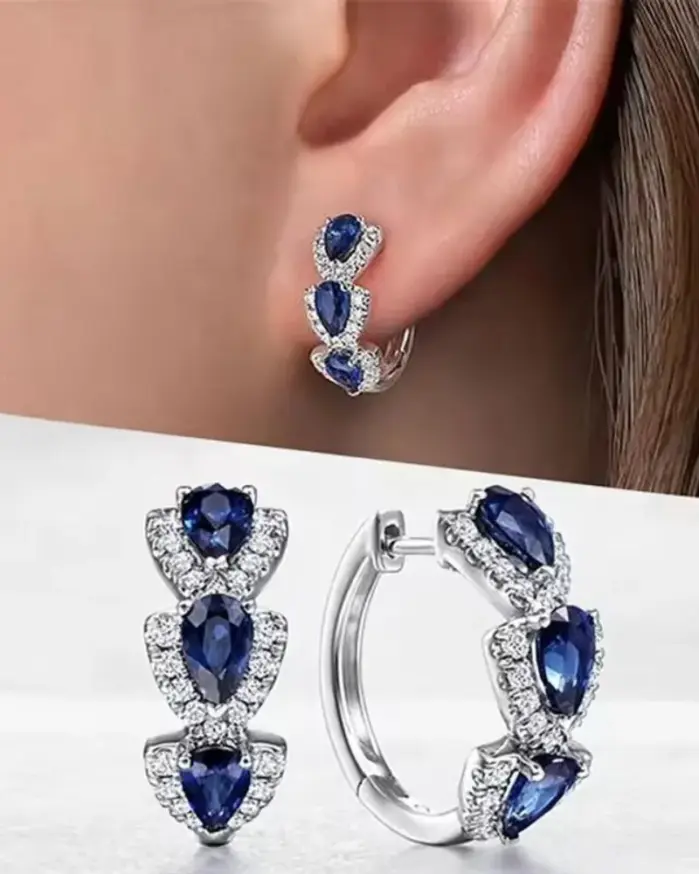 Pendientes de Aro con Decoración de Gemas Sintéticas Brillantes en Forma de Gota, Estilo Elegante y Simple, Adorno para las Orejas para Banquetes y Fiestas, Regalo para Mujer 1