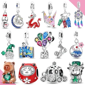 Abalorios de plata 925 originales, atrapasueños de estrellas, cuentas de cultura japonesa, aptos para pulsera, joyería Diy para mujer 1