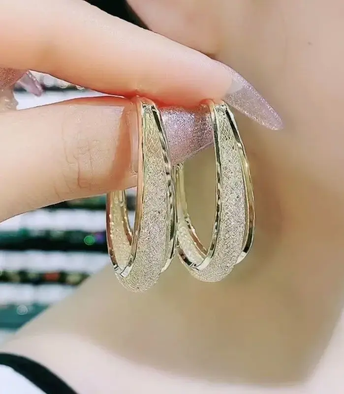 Pendientes Colgantes de Malla Ovalada IFYOUOO para Mujer con Circonita de Cristal - Diseño de Aro Abrazador Exagerado, Elegancia de Lujo y Minimalista 2
