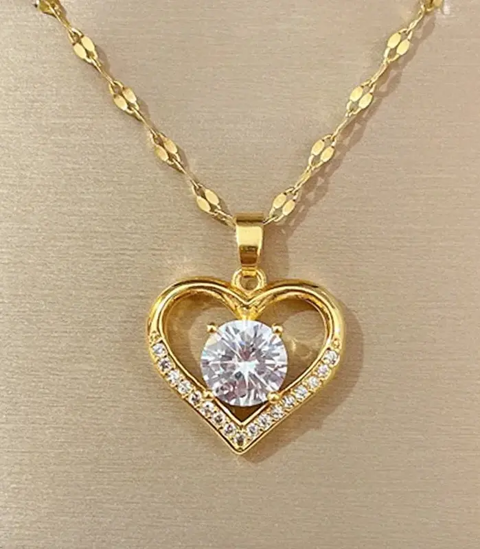 Collar con colgante de corazón de gemas artificiales para mujer, cadena para el cuello con labios dorados de acero inoxidable 2022, collares femeninos, joyería para niña 1
