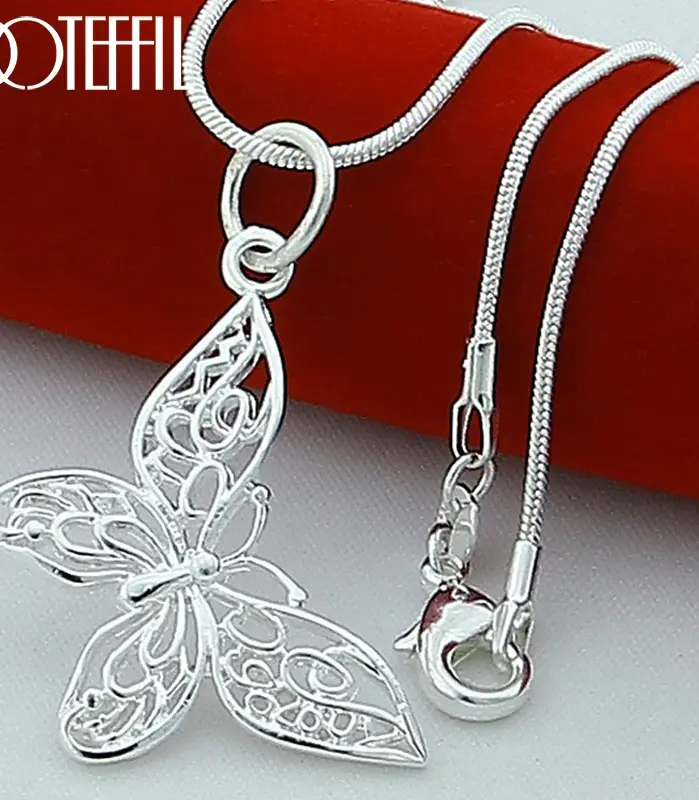 collar con colgante de mariposa de Plata de Ley 925, cadena de serpiente de 18/20/22/24/28/30 pulgadas para mujer, joyería de compromiso de boda 1