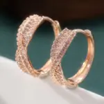 Pendientes de aro chapados en oro con circonita sintética con incrustaciones brillantes de lujo para mujer, accesorios de joyería de boda diarios exquisitos a la moda 2