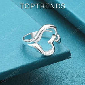 Anillo abierto de plata de ley 925 de lujo con forma de corazón para mujer, accesorios de regalo de joyería de alta calidad para fiesta de compromiso y boda 1
